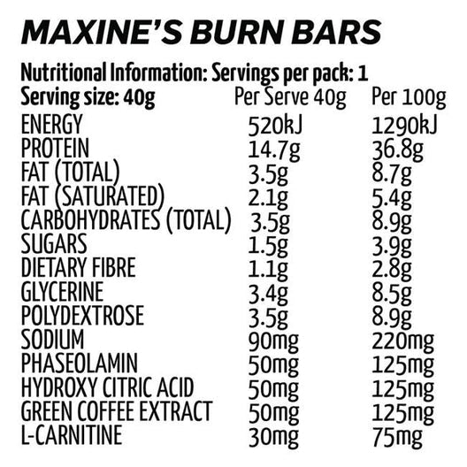 Maxine's Burn Bars - Victorious Fitness Supplements Hervey Bay