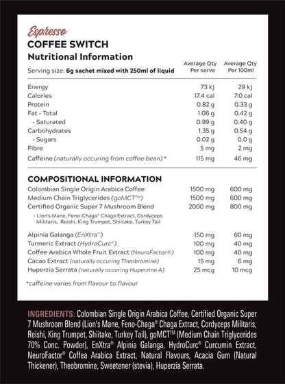 Switch Nutrition Coffee Switch - Victorious Fitness Supplements Hervey Bay