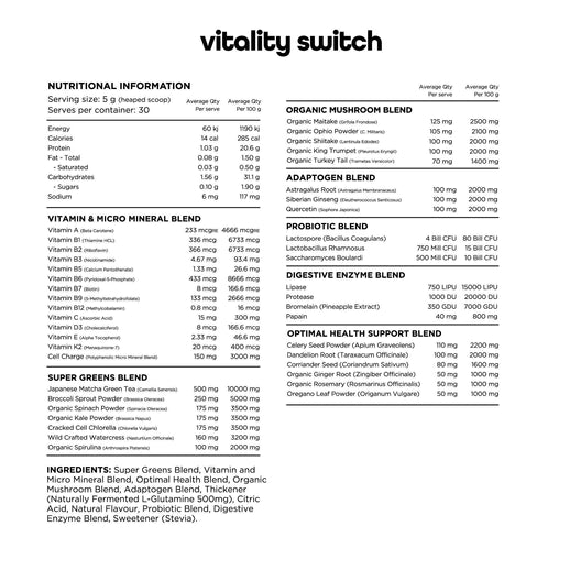 Switch Nutrition Vitality Switch - New Formula - Victorious Fitness Supplements Hervey Bay